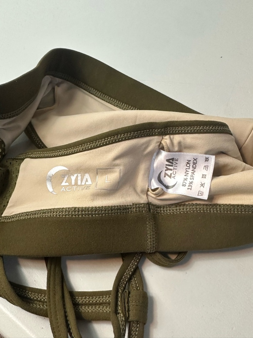 Zyia Active Women’s V-Neck Grid Unpadded Athletic Sports Bra Olive Size Large - Picture 9 of 9